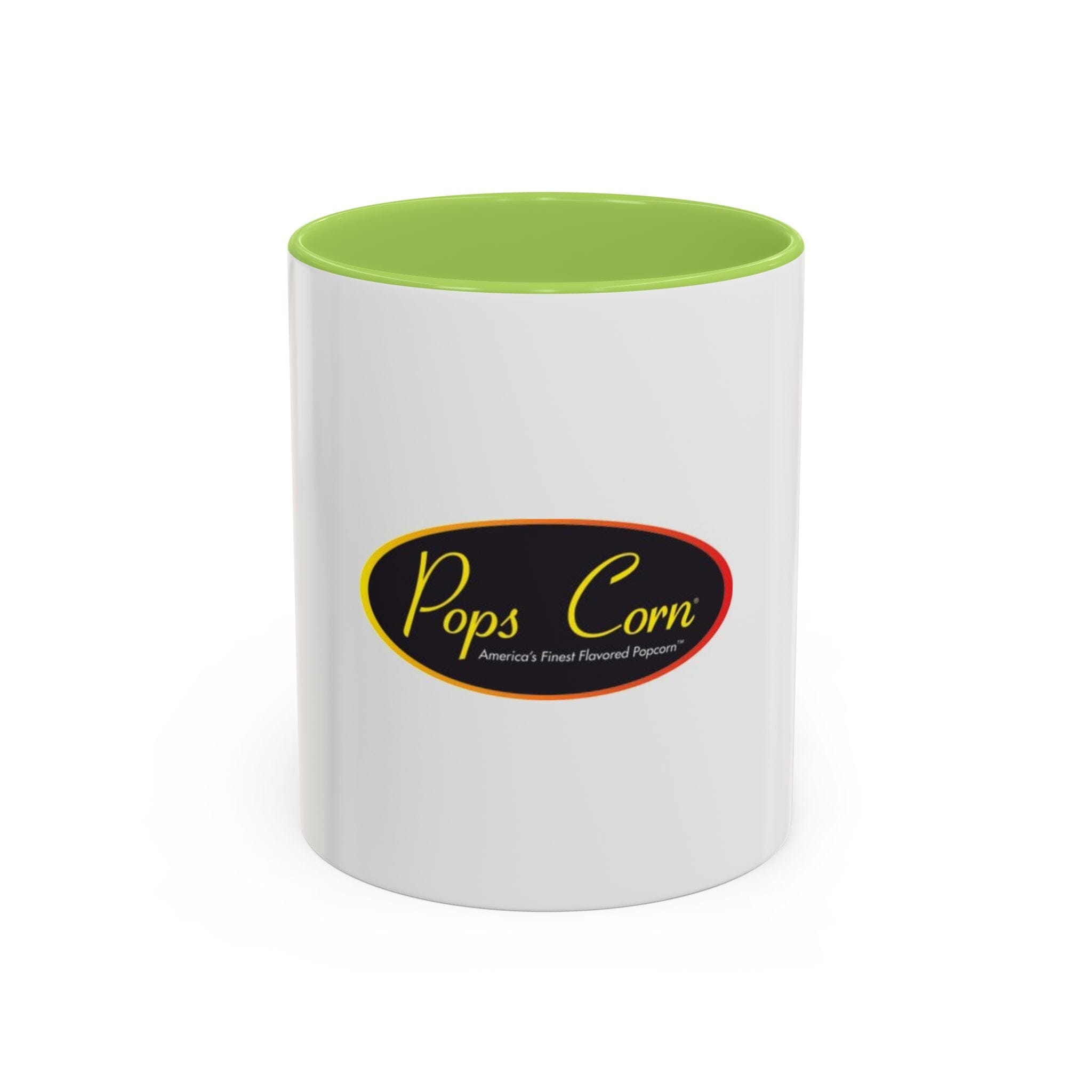 Pops Corn Logo Accent Coffee Mug — Branded Popcorn Shop Ceramic Mug (11/15 oz) Mug Printify 11oz Light Green
