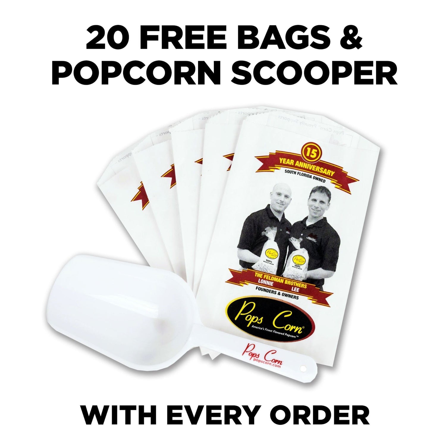 20 Bags & Scooper Popcorn Supplies Pops Corn