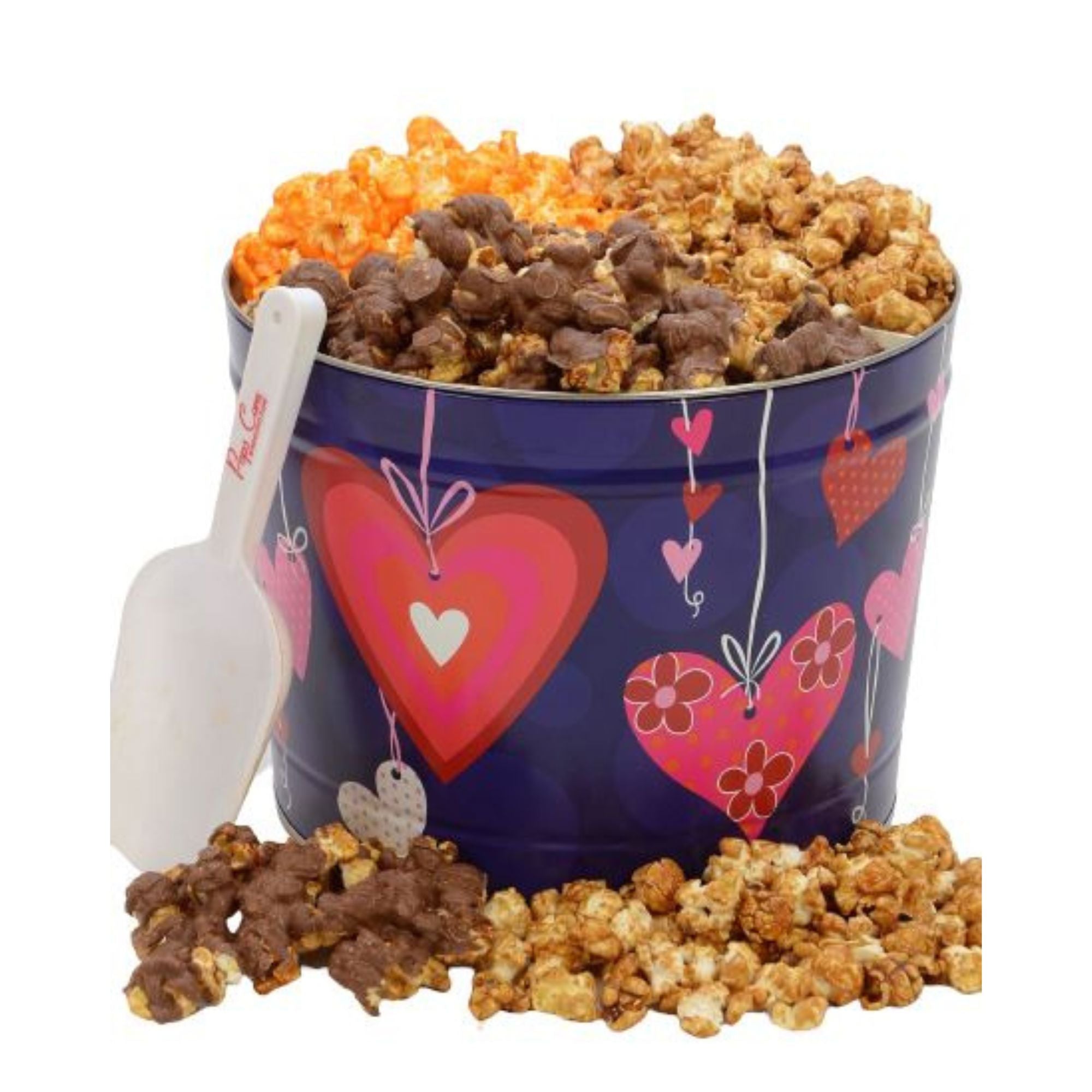 Two Gallon Hearts-Choose Any 3 Flavors. Chocolate Caramel Popcorn! Valentine&