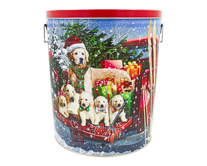6 Gallon Red Truck Pup Tin-Free Shipping Holiday Tin vendor-unknown