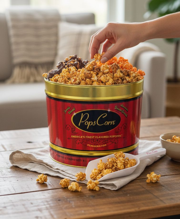 2 Gallon Pops Signature Gourmet Popcorn Tin | Holiday & Corporate Popcorn Gift | Pops Corn Signature Tins Pops Corn