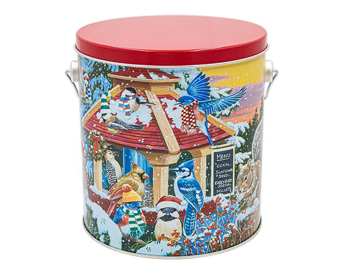 1 Gallon Feathered Friends Tin | Free Shipping | Pops Corn® Holiday Tin Pops Corn