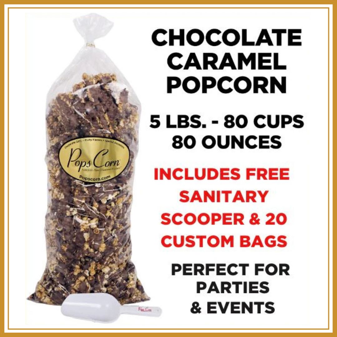 Chocolate Covered Caramel Popcorn – Bulk 5 lb (80 oz) Bag | Gourmet Popcorn for Events | Pops Corn® Bulk Bags Pops Corn