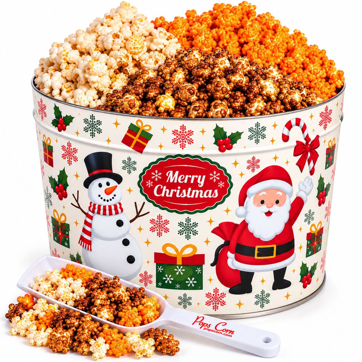 2 Gallon Christmas Pop Pop Pop Popcorn Tin | Gourmet Holiday Popcorn Gift | Pops Corn Father&