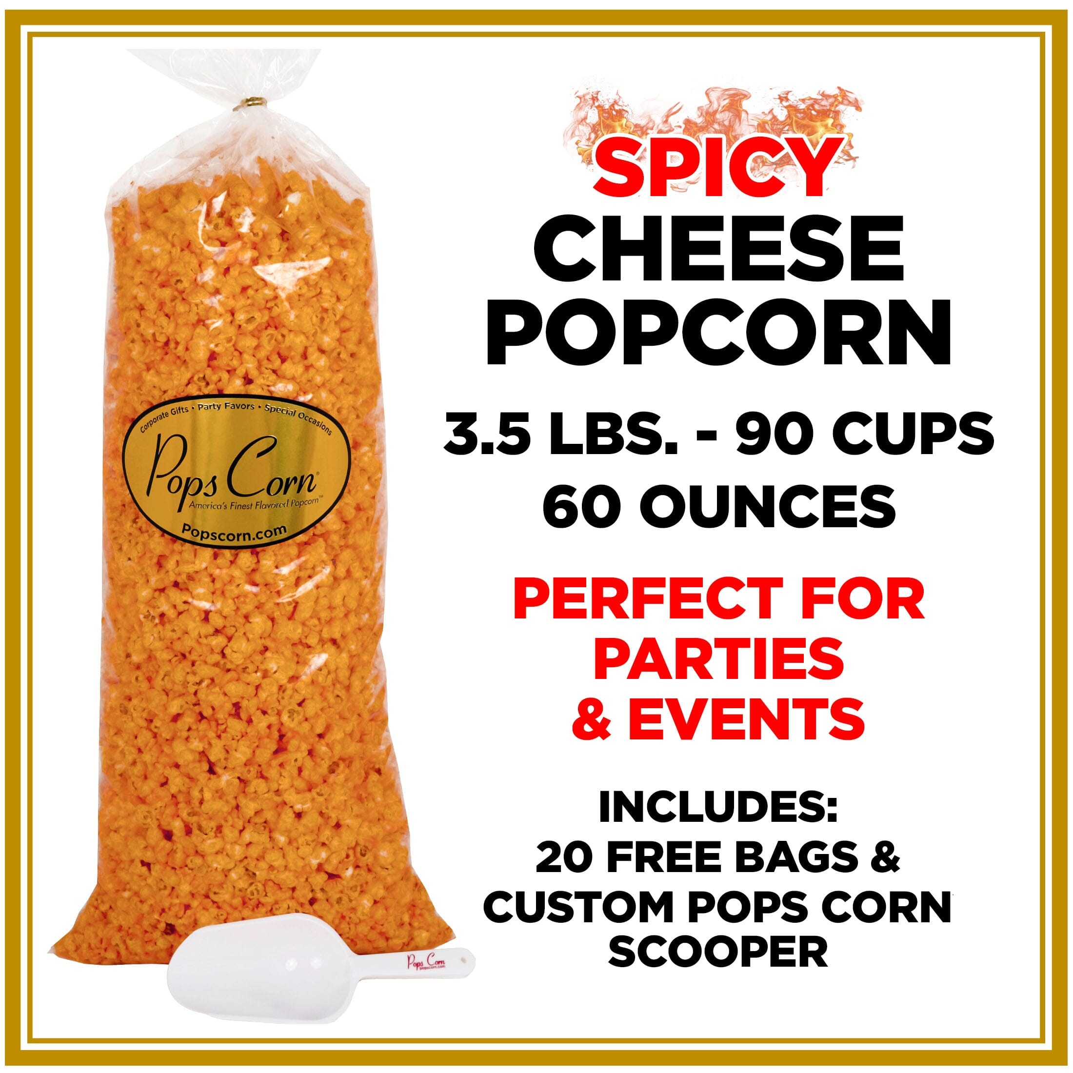 *Spicy* Cheese Popcorn – Bulk 3.5 lb (60 oz) Bag | Gourmet Party Popcorn | Pops Corn® (Copy) Bulk Bags Pops Corn