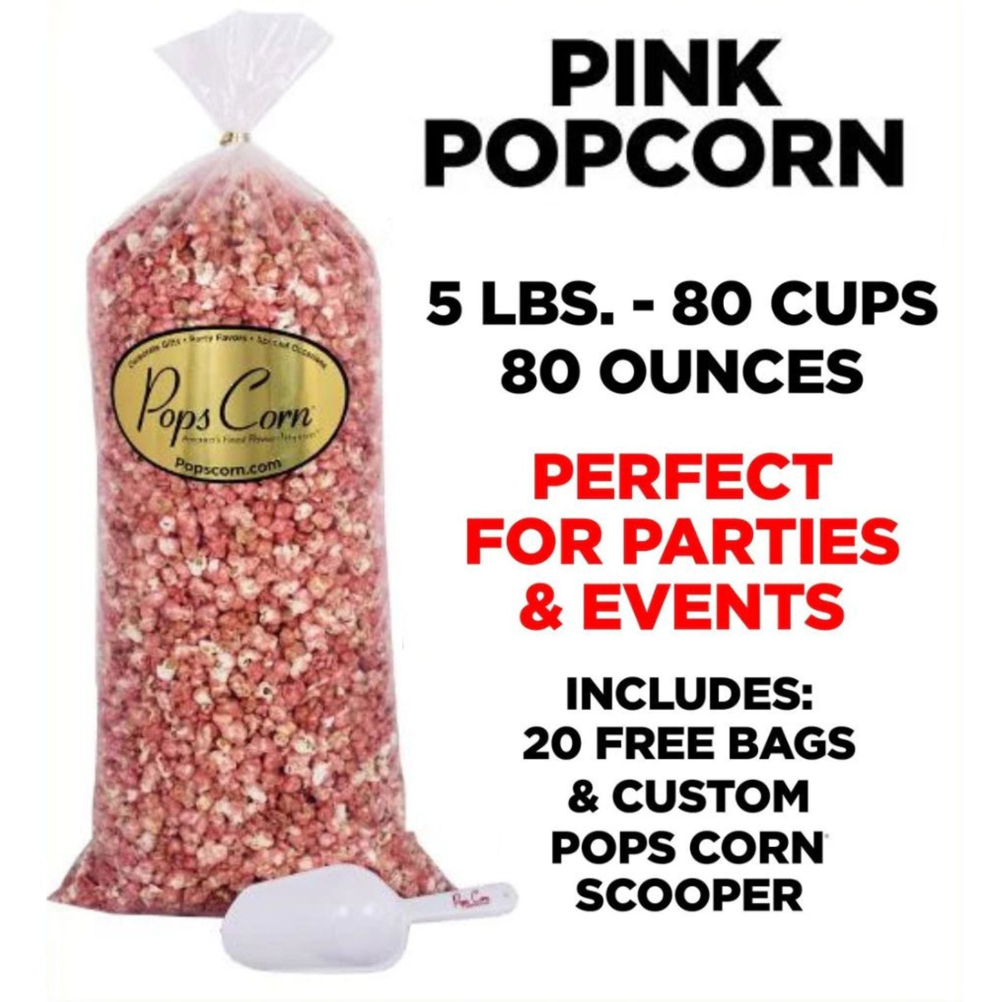 Bulk Pink Popcorn โ 5 lb (95 oz) Bag | Strawberry or Caramel Flavor | Gourmet Party Popcorn | Pops Cornยฎ Bulk Bags Pops Corn