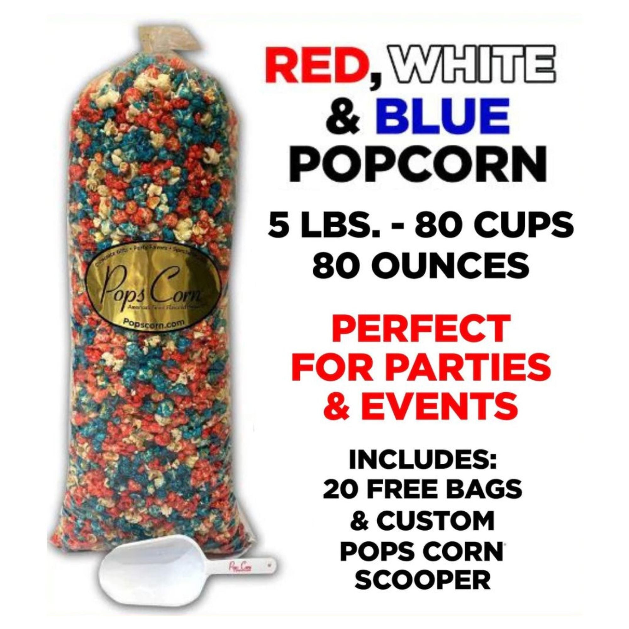 Bulk Red, White, Blue Gourmet popcorn. Bulk Bags Pops Corn