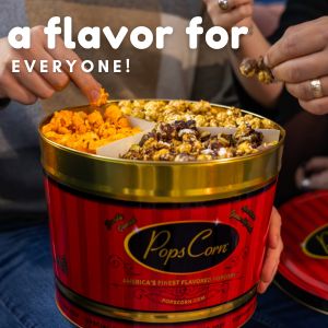 2 Gallon Pops Signature Gourmet Popcorn Tin | Holiday & Corporate Popcorn Gift | Pops Corn Valentine&
