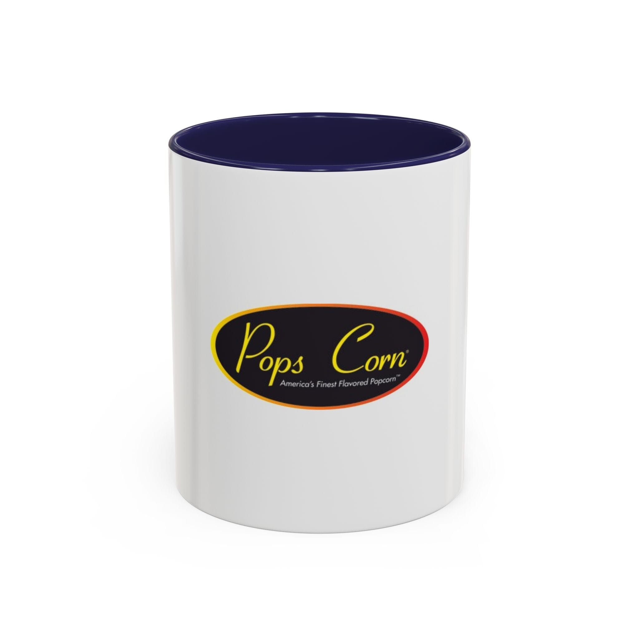 Pops Corn Logo Accent Coffee Mug — Branded Popcorn Shop Ceramic Mug (11/15 oz) Mug Printify 11oz Navy 