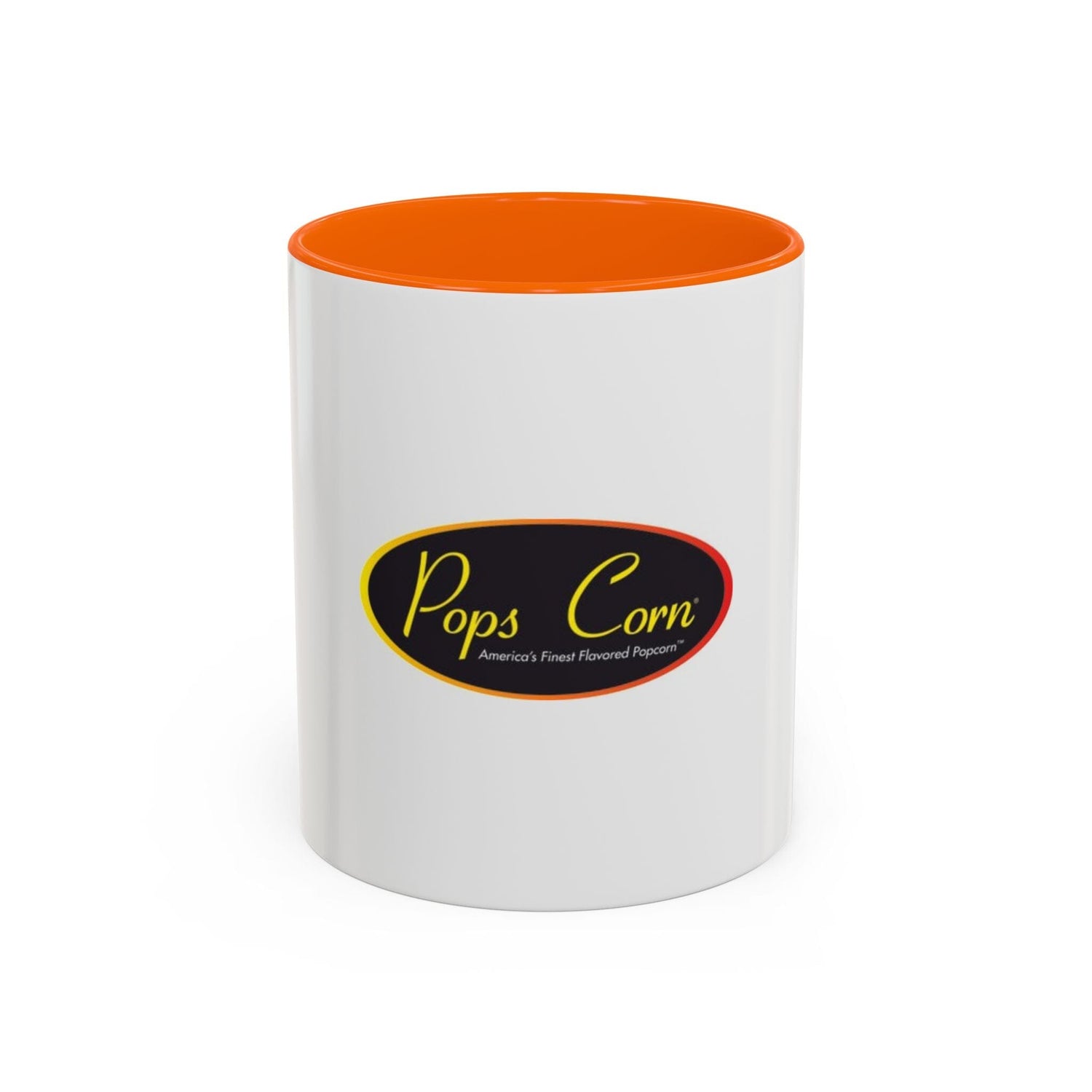 Pops Corn Logo Accent Coffee Mug — Branded Popcorn Shop Ceramic Mug (11/15 oz) Mug Printify 11oz Orange 