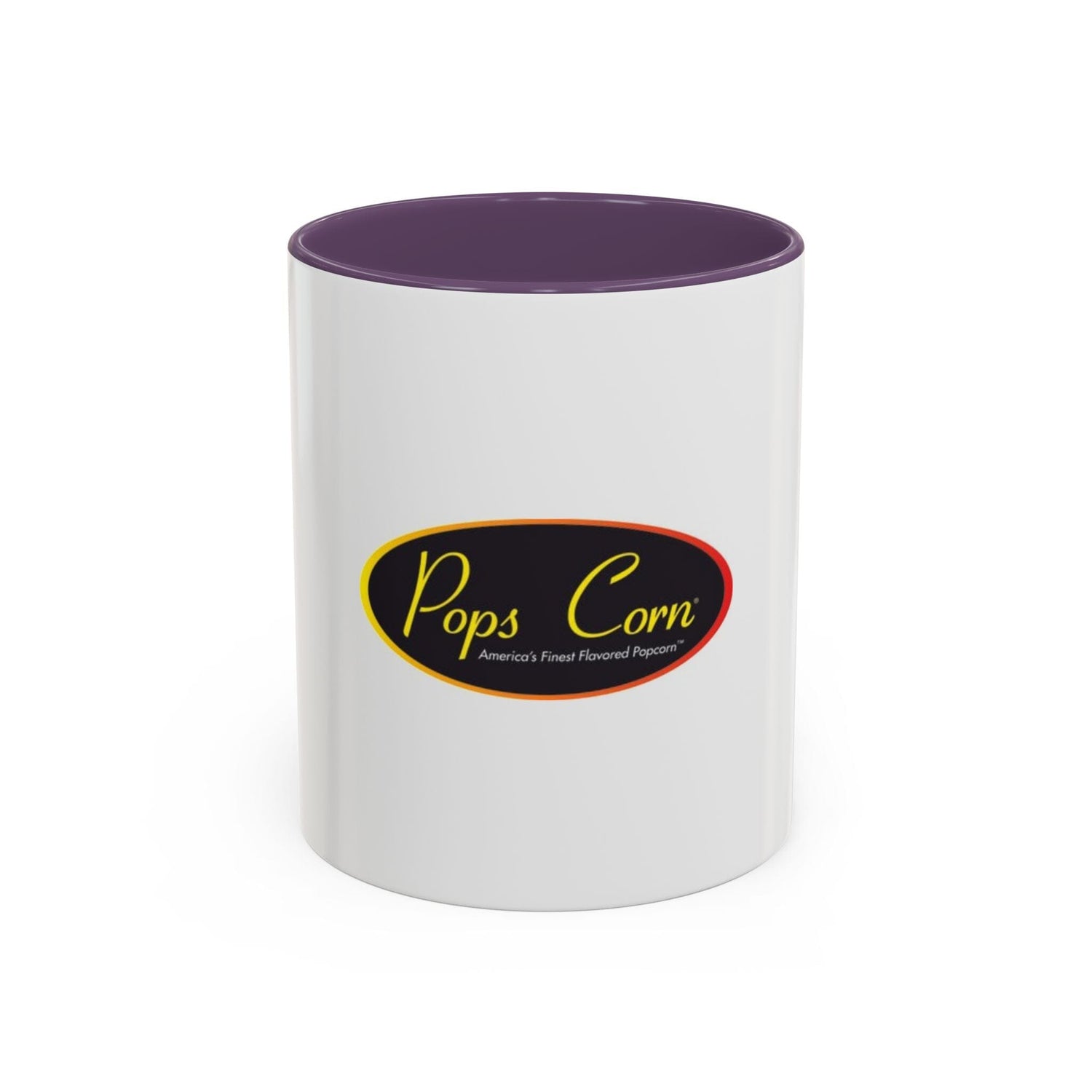 Pops Corn Logo Accent Coffee Mug — Branded Popcorn Shop Ceramic Mug (11/15 oz) Mug Printify 11oz Purple 