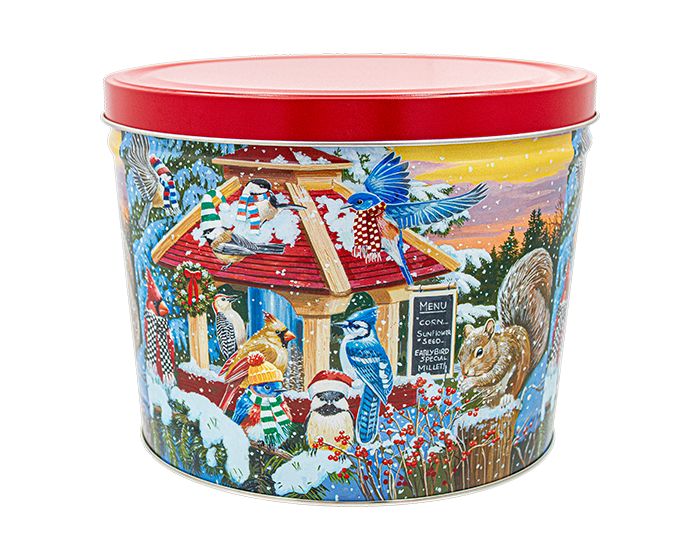 2 Gallon Feathered Friends Tin | Holiday &amp; Corporate Popcorn Gift | Pops Corn Signature Tins Pops Corn 