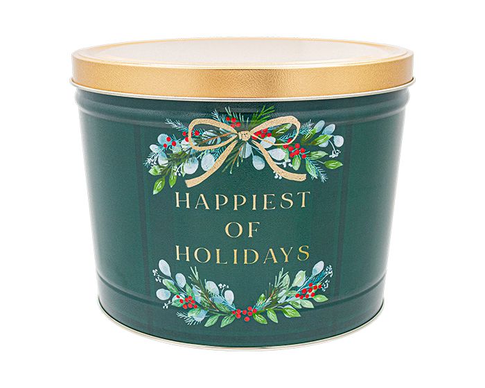 2 Gallon Happiest of Holidays Tin | Holiday &amp; Corporate Popcorn Gift | Pops Corn Signature Tins Pops Corn 
