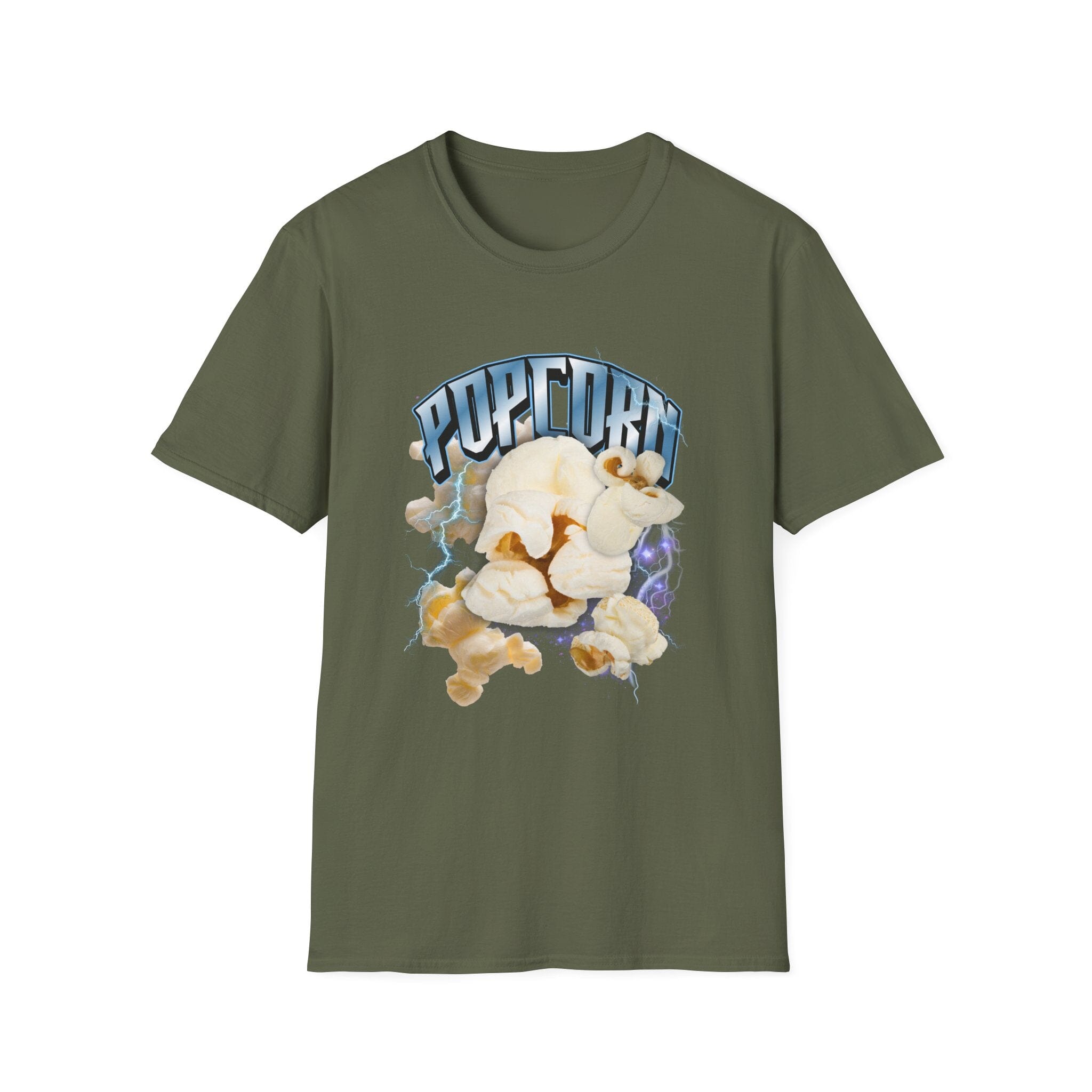 Popcorn Graphic Meme T-Shirt — Retro Movie Snack Tee T-Shirt Printify Military Green S 