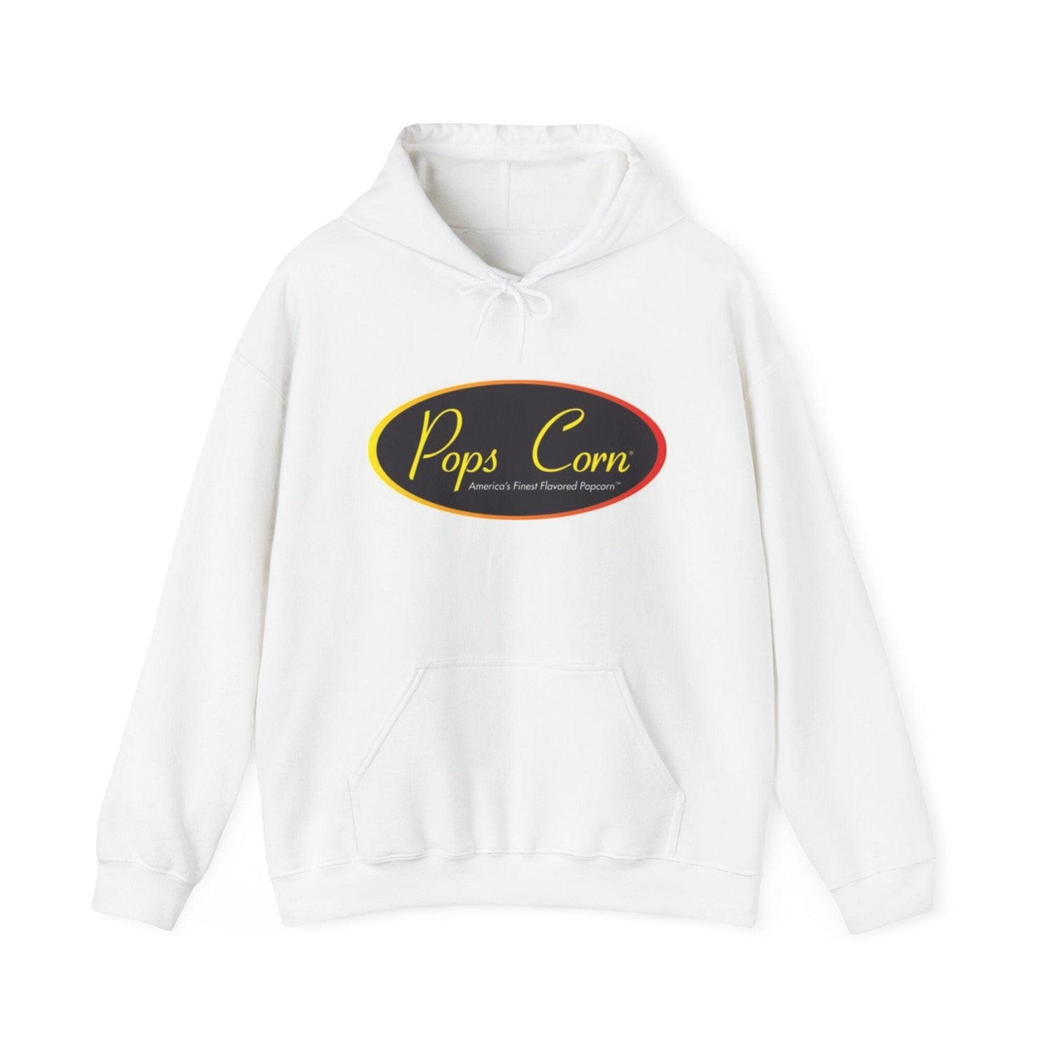 Pops Corn Logo Hoodie — Retro Movie Snack Popcorn Sweatshirt Hoodie Printify S White 