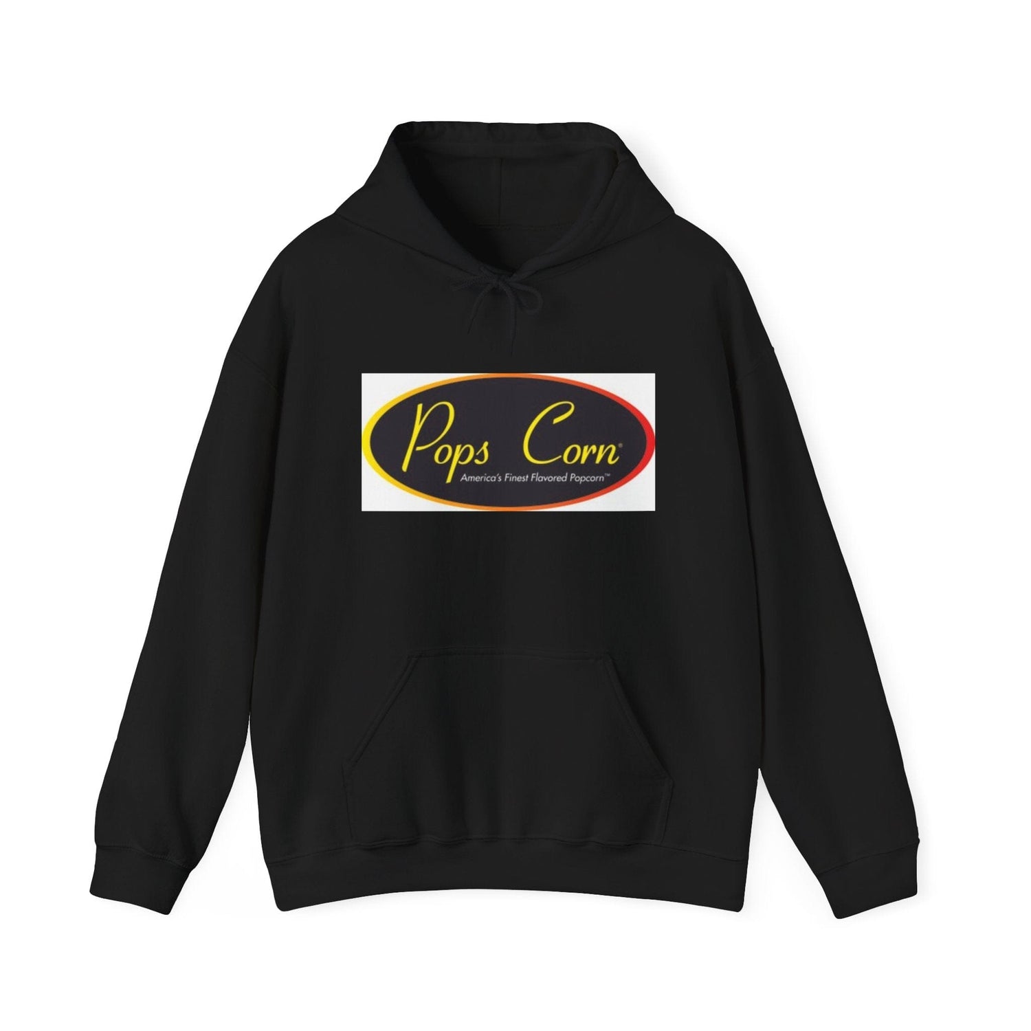 Pops Corn Logo Hoodie — Retro Movie Snack Popcorn Sweatshirt Hoodie Printify S Black 