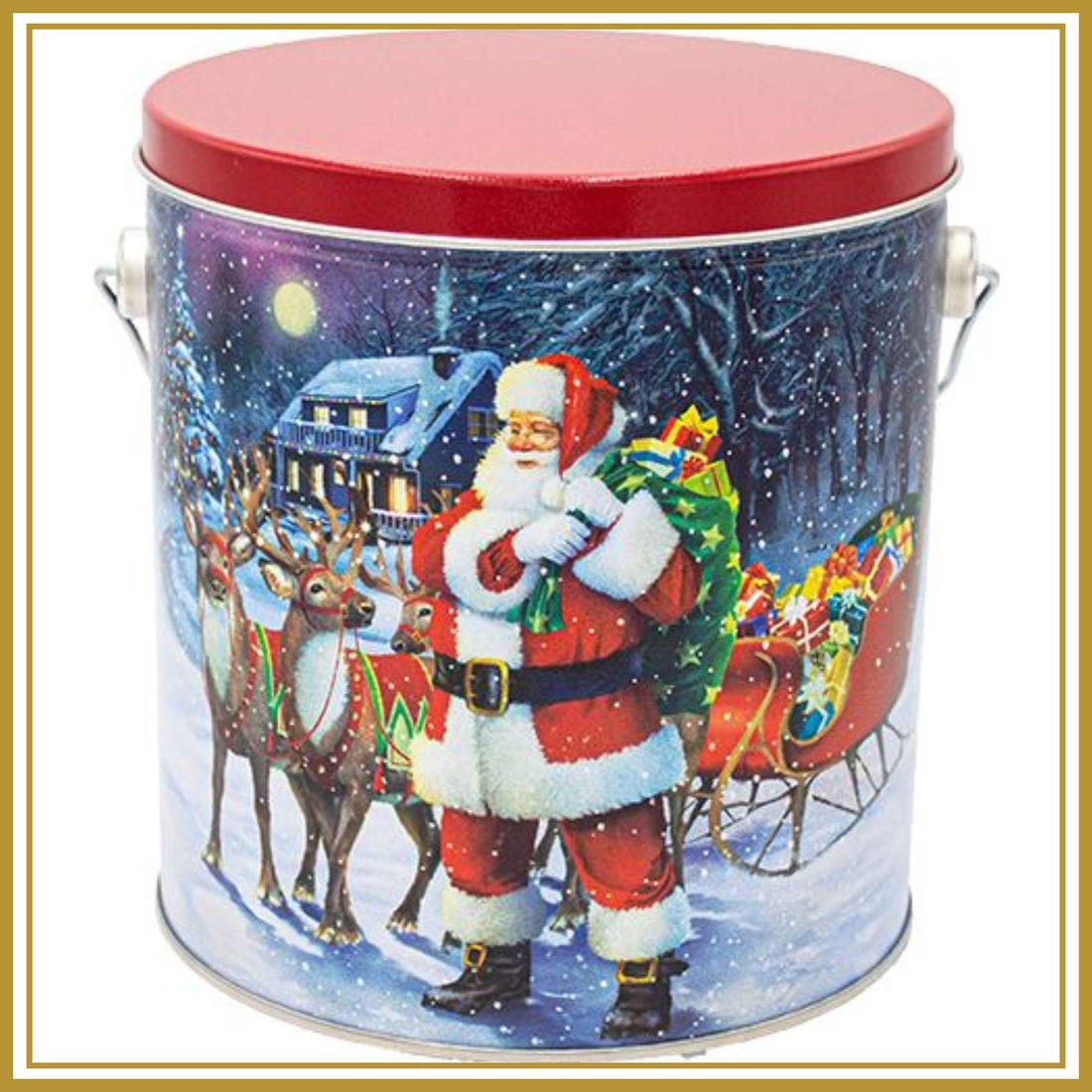 1 Gallon Santa with Reindeer-Free Shipping Holiday Tin Pops Corn 