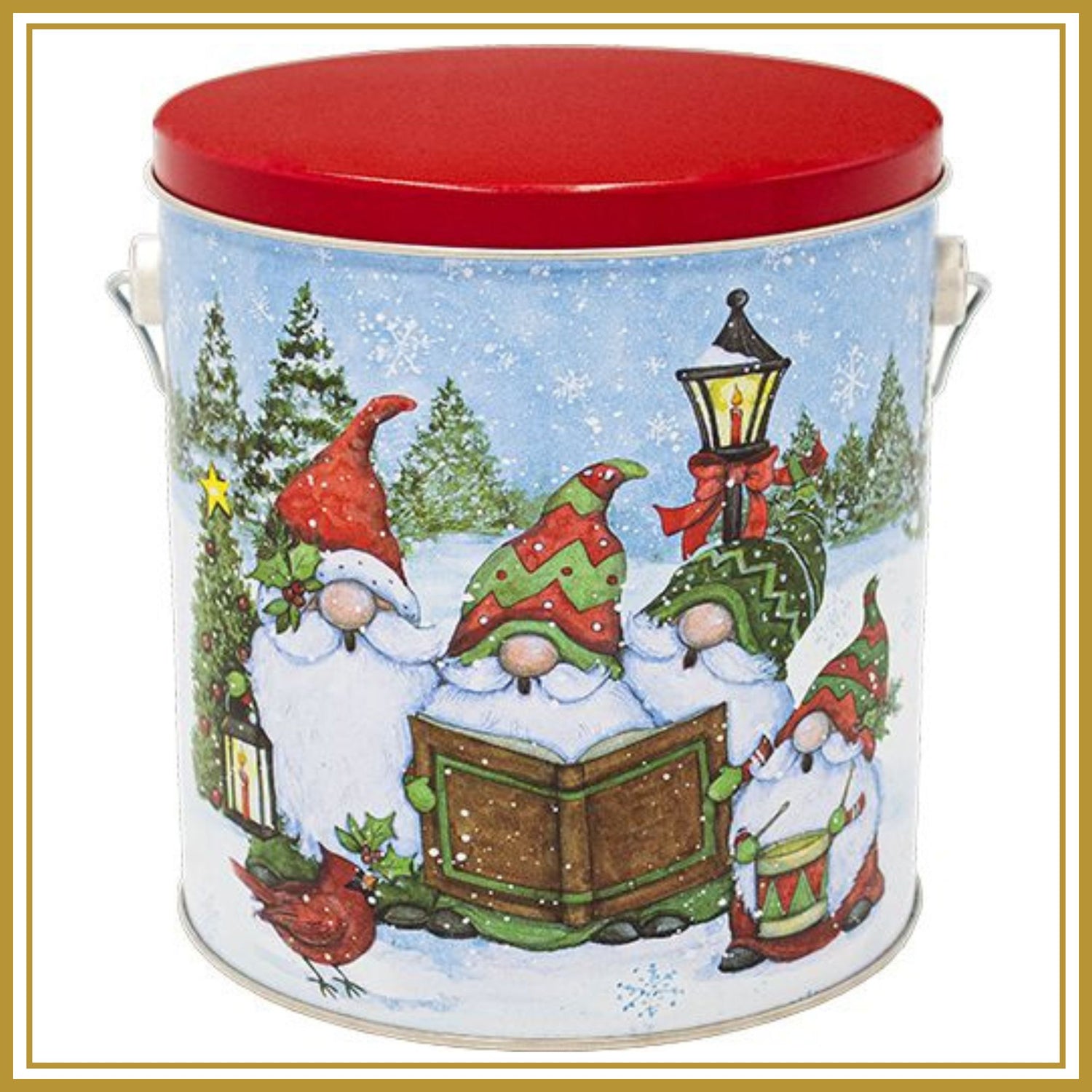 1 Gallon Festive Gnomes Popcorn Tin – Choose Up to 3 Flavors | Holiday Gift Tin | Free Shipping | Pops Corn® Holiday Tin Pops Corn 