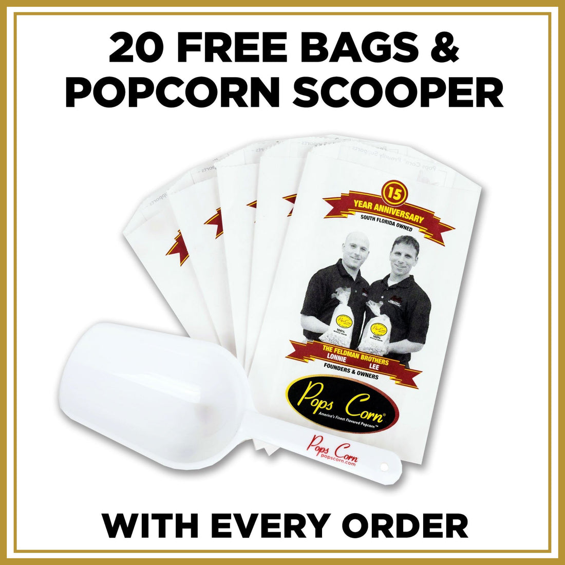 20 Bags &amp; Scooper Popcorn Supplies Pops Corn 