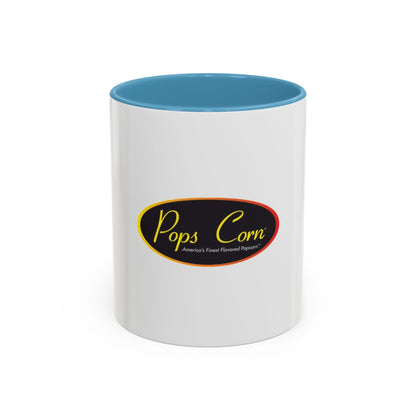 Pops Corn Logo Accent Coffee Mug — Branded Popcorn Shop Ceramic Mug (11/15 oz) Mug Printify 11oz Light Blue 