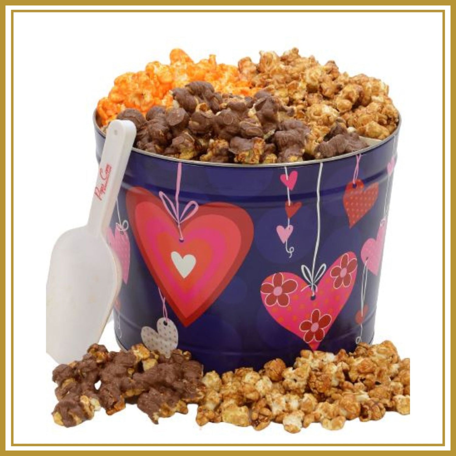 Two Gallon Hearts-Choose Any 3 Flavors. Chocolate Caramel Popcorn! Valentine&