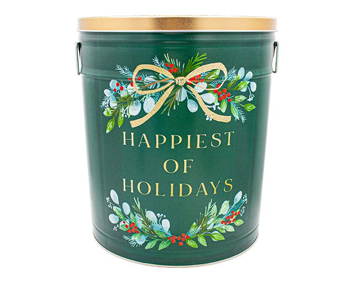 6 Gallon Happiest of Holidays Tin-Free Shipping Holiday Tin vendor-unknown 