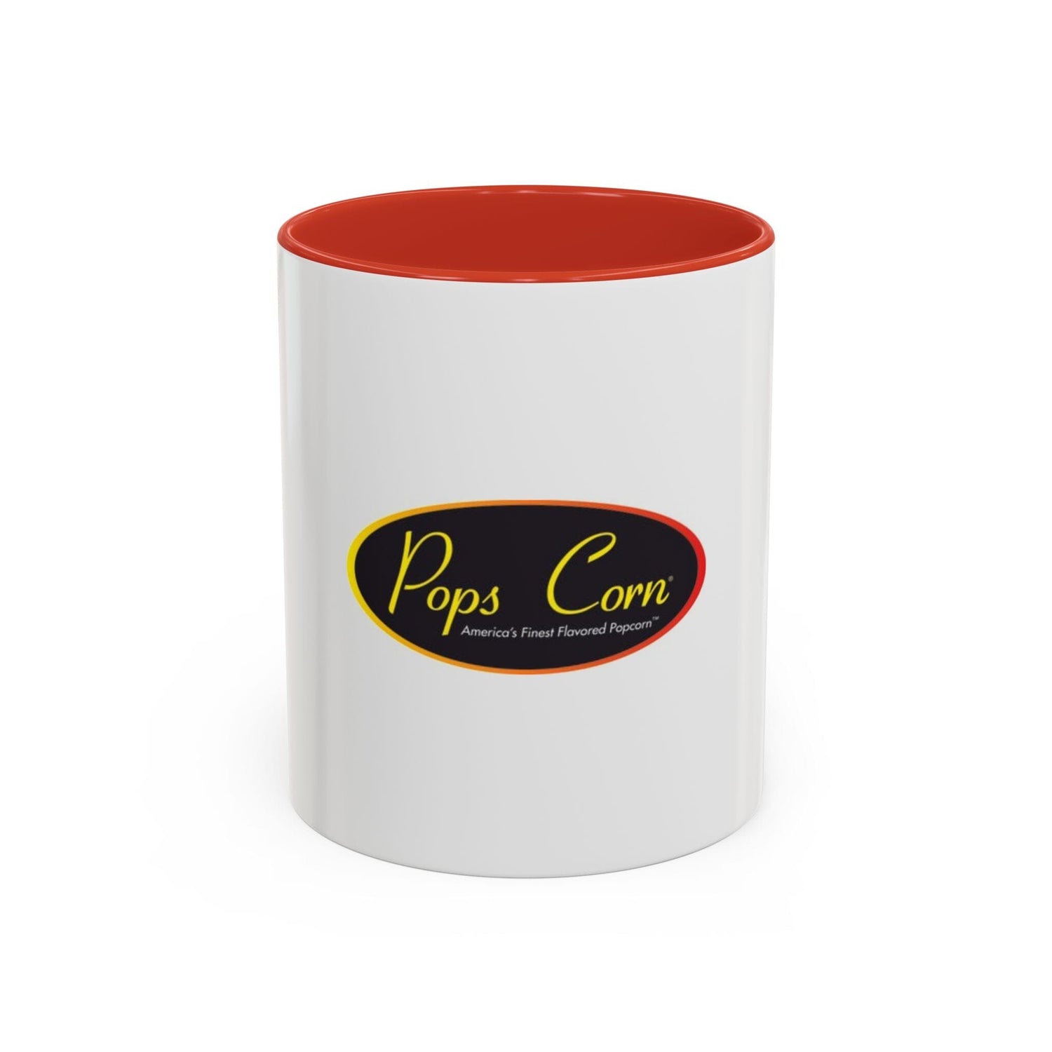 Pops Corn Logo Accent Coffee Mug — Branded Popcorn Shop Ceramic Mug (11/15 oz) Mug Printify 11oz Red 