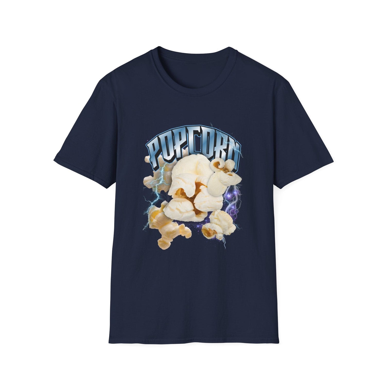 Popcorn Graphic Meme T-Shirt — Retro Movie Snack Tee T-Shirt Printify Navy S 