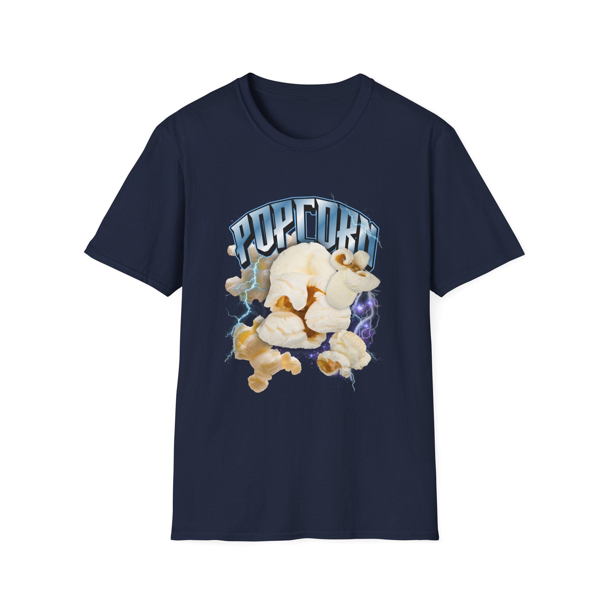 Popcorn Graphic Meme T-Shirt — Retro Movie Snack Tee T-Shirt Printify Navy S 