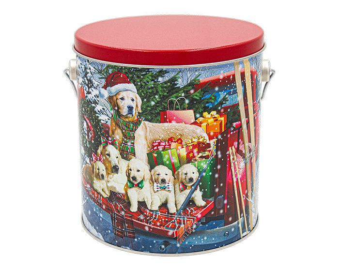 1 Gallon Red Truck Pups Tin | Free Shipping | Pops Corn® Holiday Tin Pops Corn 