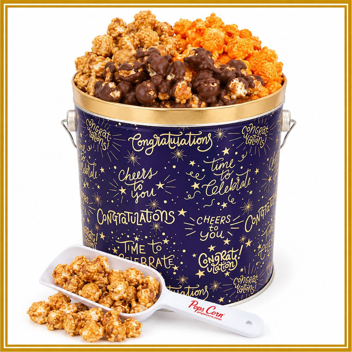 1 Gallon Congratulations Tin | Free Shipping | Pops Corn® Holiday Tin Pops Corn 