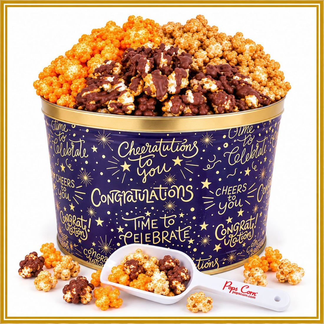 2 Gallon Congratulations Tin | Holiday &amp; Corporate Popcorn Gift | Pops Corn Signature Tins Pops Corn 