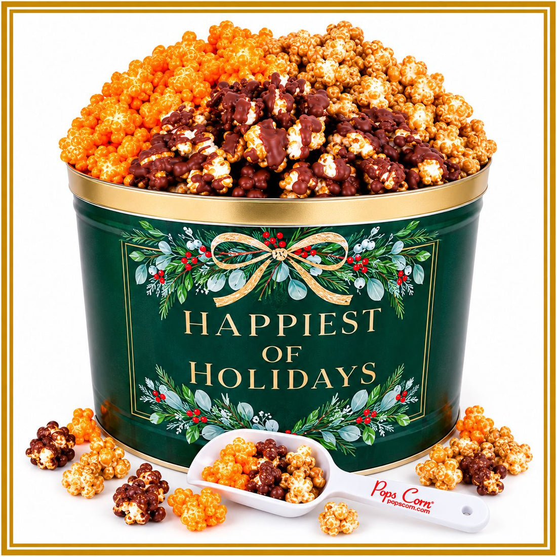 2 Gallon Happiest of Holidays Tin | Holiday &amp; Corporate Popcorn Gift | Pops Corn Signature Tins Pops Corn 