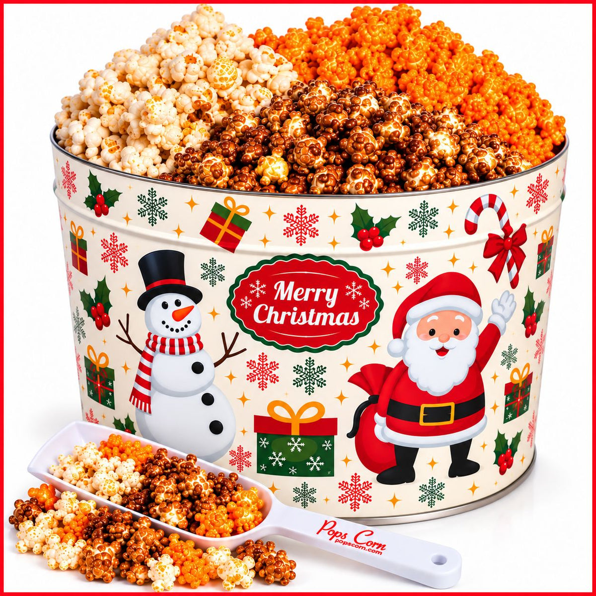 2 Gallon Christmas Pop Pop Pop Popcorn Tin | Gourmet Holiday Popcorn Gift | Pops Corn Father&