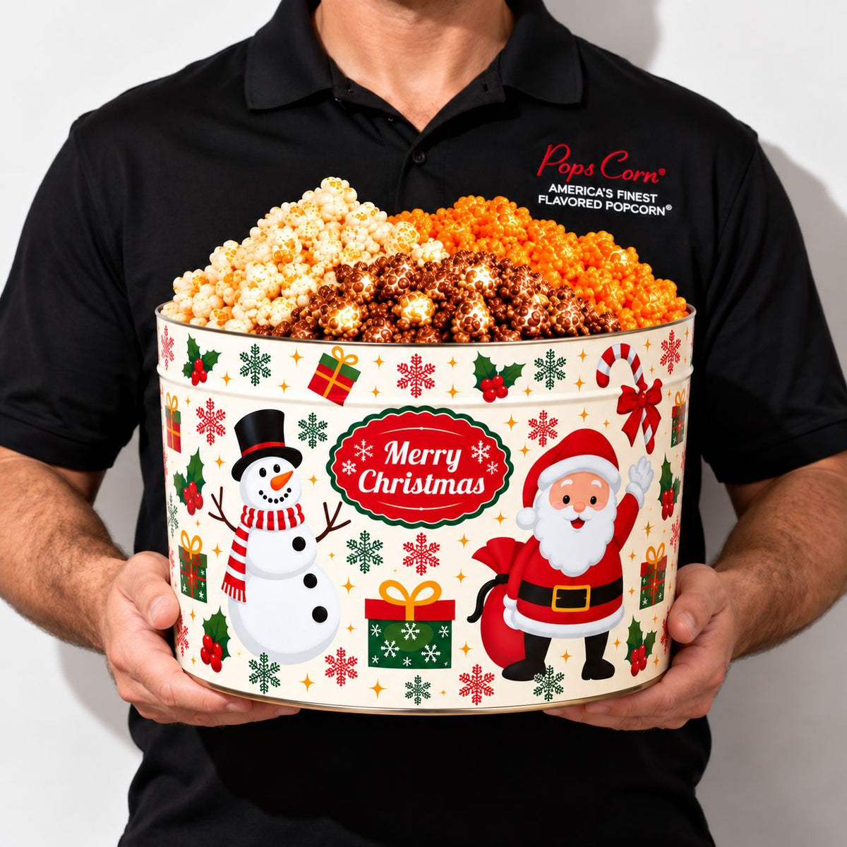 2 Gallon Christmas Pop Pop Pop Popcorn Tin | Gourmet Holiday Popcorn Gift | Pops Corn Father&