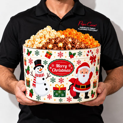2 Gallon Christmas Pop Pop Pop Popcorn Tin | Gourmet Holiday Popcorn Gift | Pops Corn Father&