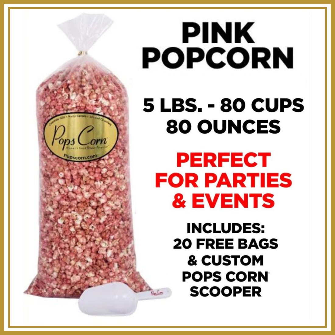 Bulk Pink Popcorn – 5 lb (95 oz) Bag | Strawberry or Caramel Flavor | Gourmet Party Popcorn | Pops Corn®