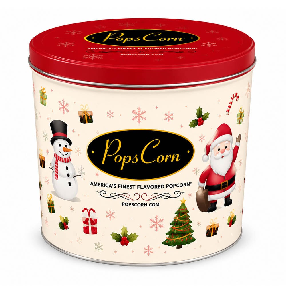2 Gallon Christmas Pop Pop Pop Popcorn Tin | Gourmet Holiday Popcorn Gift | Pops Corn Father&