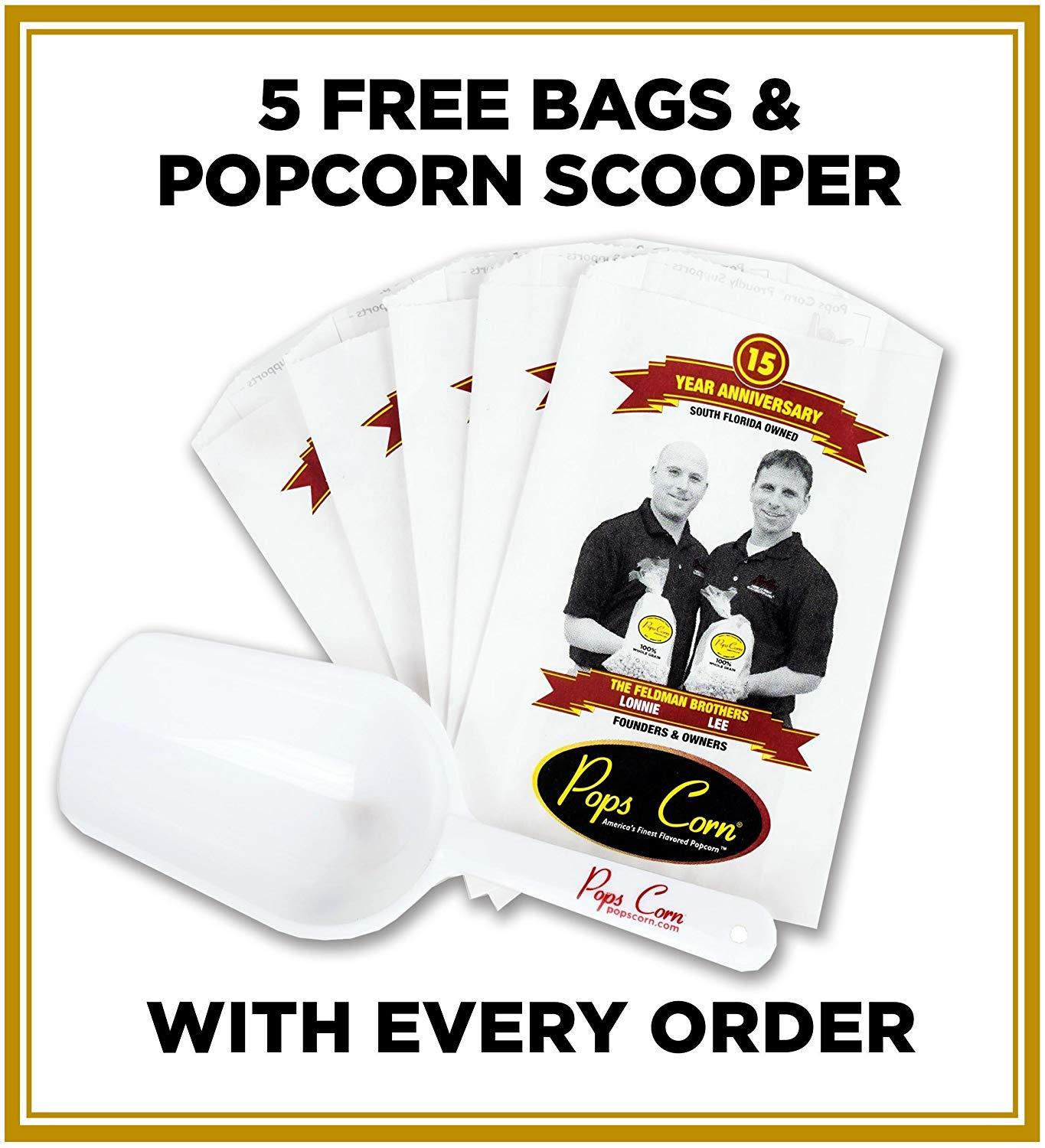 5 Bags & Scooper Popcorn Supplies Pops Corn 