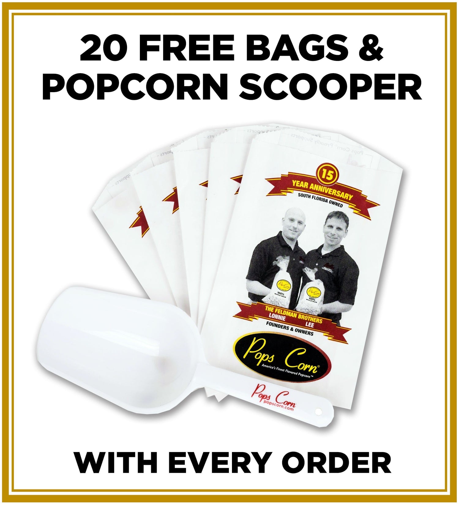Bags &amp; Scooper Popcorn Supplies Pops Corn 
